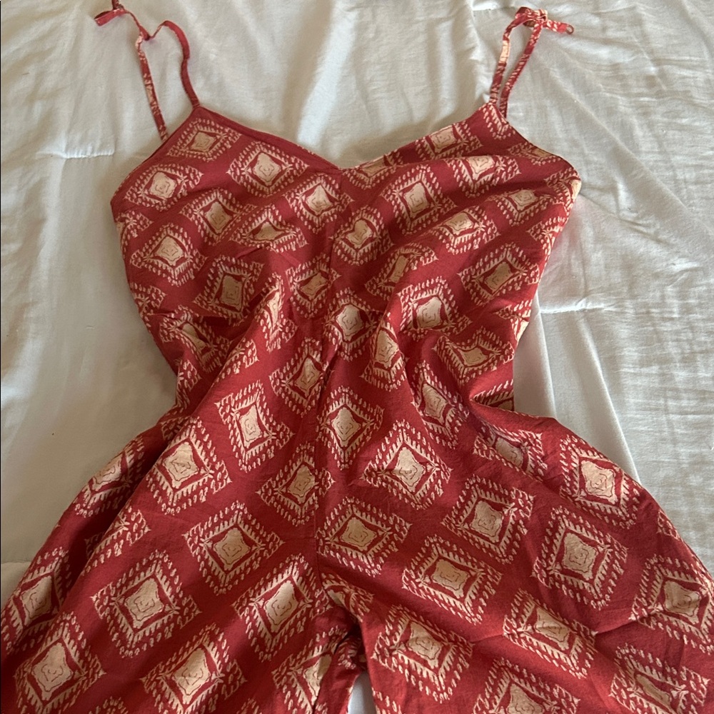 Red and Cream Patterned Jumpsuit